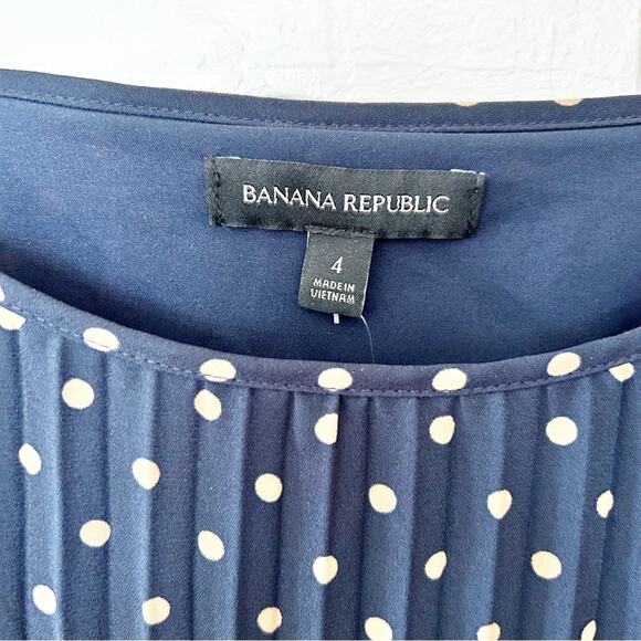 NWT Banana Republic Navy Beige Polka Dot Pleated Maxi Dress Belted Waist Size 4 - Picture 6 of 7
